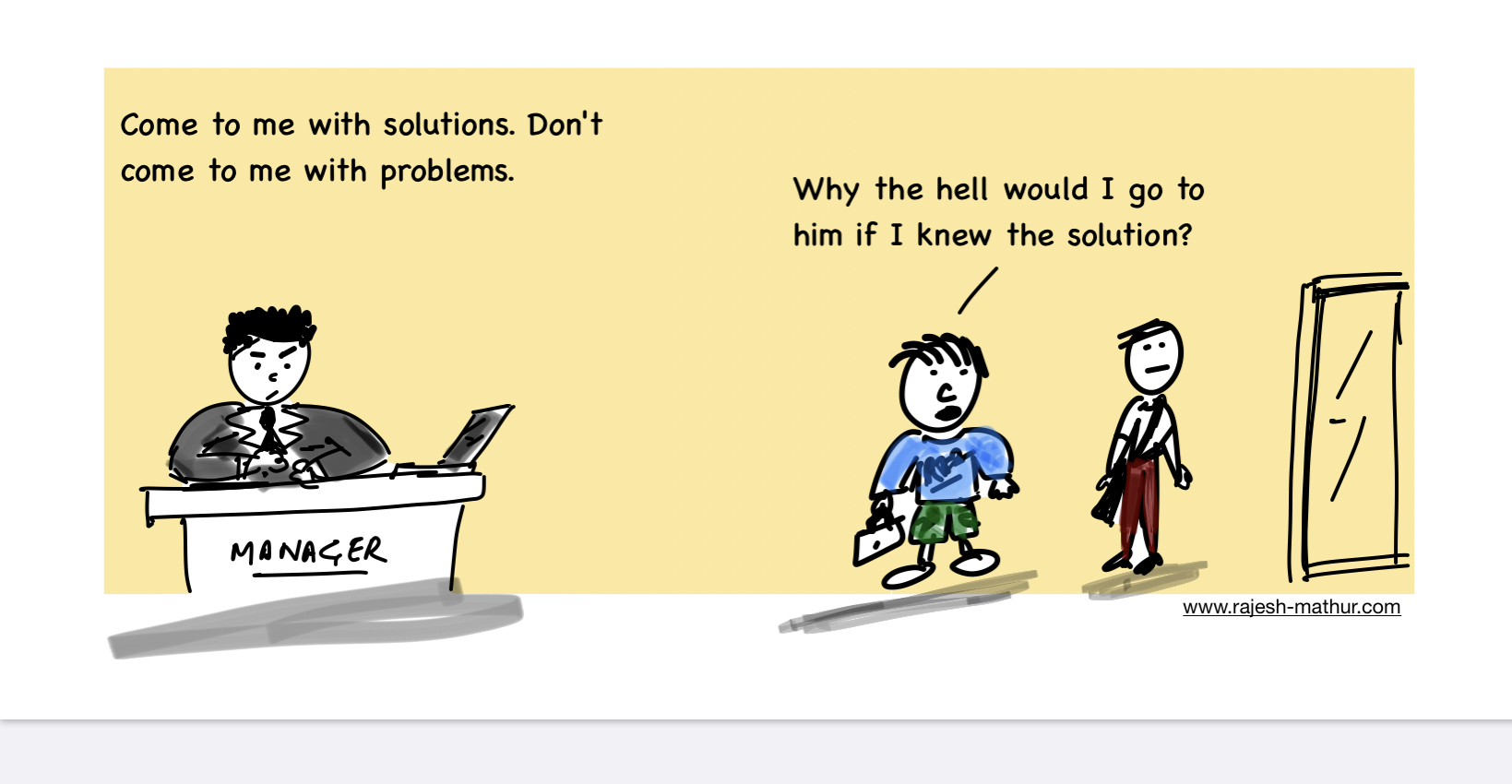 Manager asking employee to bring solutions then problems